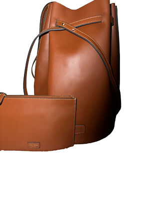 Jeff Wan Bucket Leather Bag Bazar Saddle Brown With Red Color