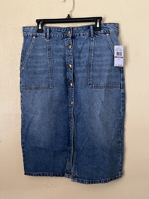NWT $110 Michael Kors Denim Button Front Skirt W/Pockets - Stone Wash - Size 12