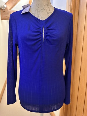 New Ladies Long Sleeved Purple Blue Keyhole Top Size 14 Tu Clothing