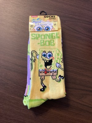 Crazy Novelty Mens Crew Socks 2 PACK Sponge Bob Fits Shoe Size 8-12 Large