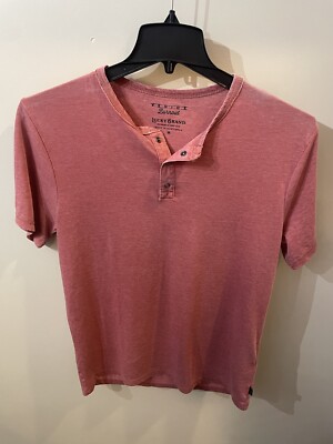 Lucky Brand Shirt Mens -SIZE-M. Red Venice Burnout Henley 2 Button Short Sleeve