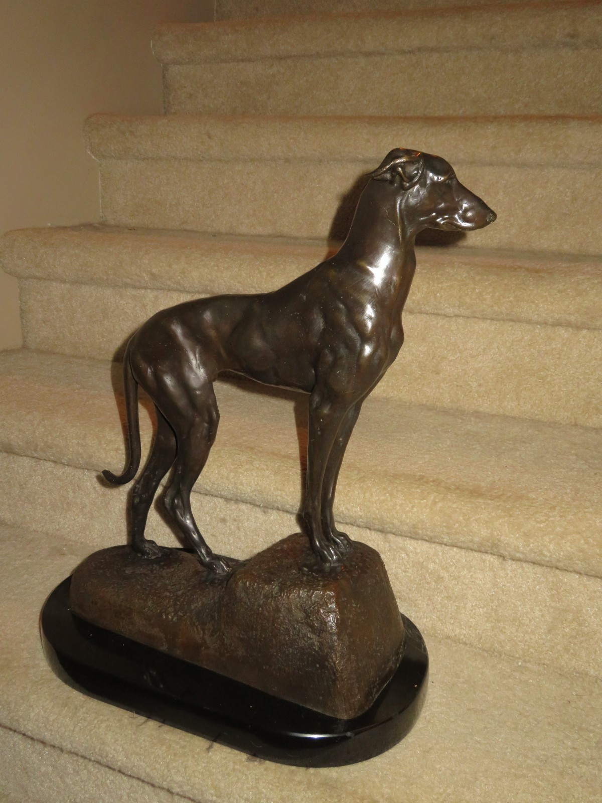 Vintage MASSON Signed GREYHOUND Dog BRONZE SCULPTURE~Marble Base 45 lbs. SUPERB!