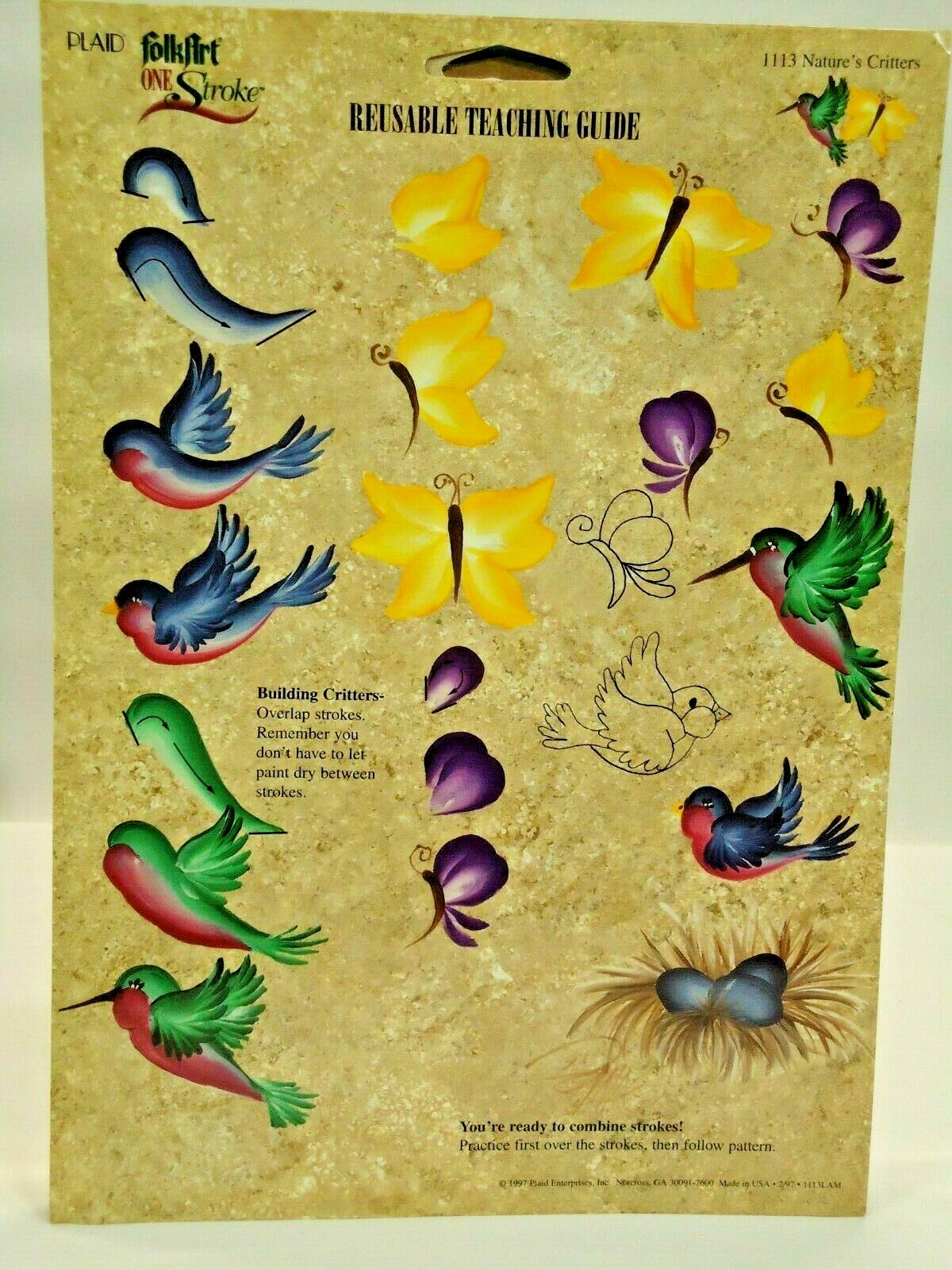 Lot of 10 Folk Art One Stroke Reusable Doublesided Teaching Guides Plaid FLOWERS