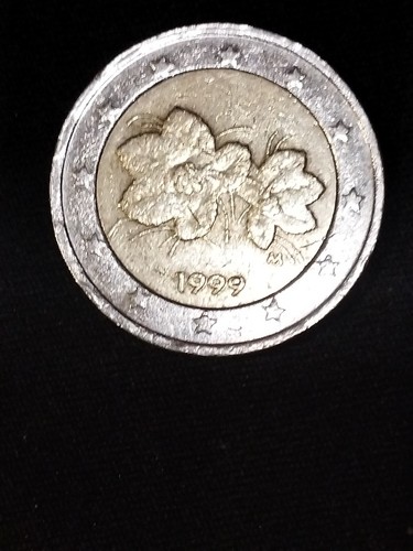 1999 Rare Raspberry Flower Engraved Finland 2 Euro Coin
