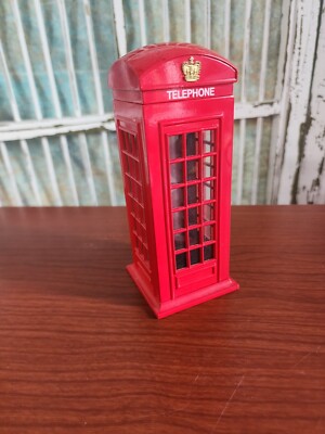 Vintage British Souvenir Metal Red Telephone Booth COIN BANK Phone Booth 6''