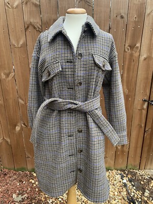 VERO MODA Plaza Long Wool Coat GA | M | Brown / Navy | NEW!! Stlye 10270731
