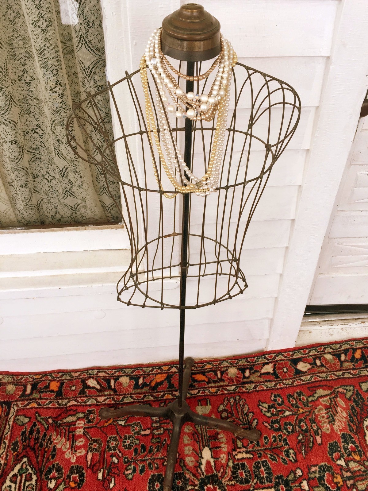Antique Edwardian MANNEQUIN Dress Form Store Display Caged Wire With Bustle