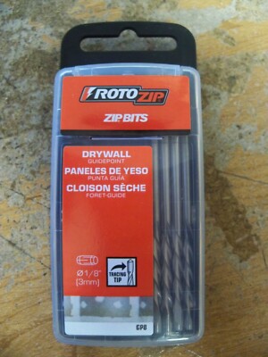 NEW ROTO ZIP GP8  ZIP BITS DRY WALL WITH GUIDE POINT 1/8'' 8 PACK