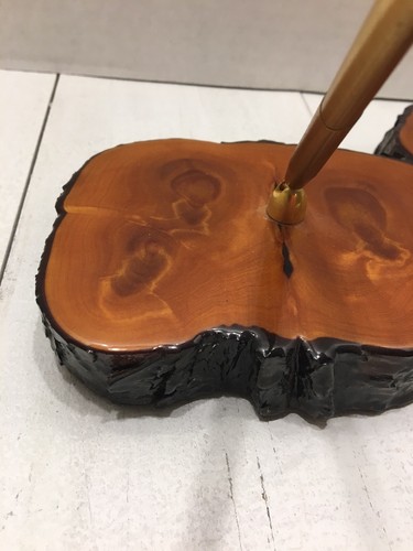 Handmade Cypress Wood Desk Pen Holder W/Oil Well - Oilfield Decor