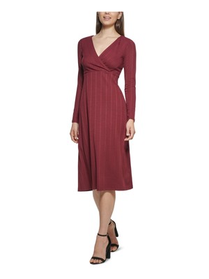 KENSIE DRESSES Женский темно-бордовый вязаный пуловер на подкладке с длинным рукавом Миди-платья S