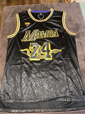 New Kobe Bryant Lakers 24 Snake Skin Mamba Jersey Black Gold Purple Trim Size: M