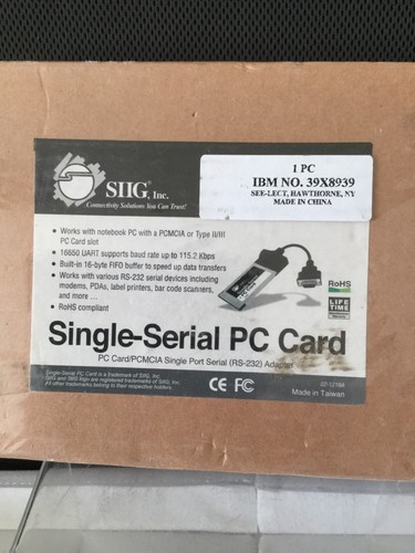 SIIG JJ-PCMO12-S3 PC Card/PCMCIA Card Single-Serial Free Shipping Fast Shipping!