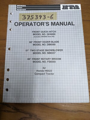 Honda Quick-Hitch/Dozer Blade/Snowblower/Rotary Broom Operators Manual