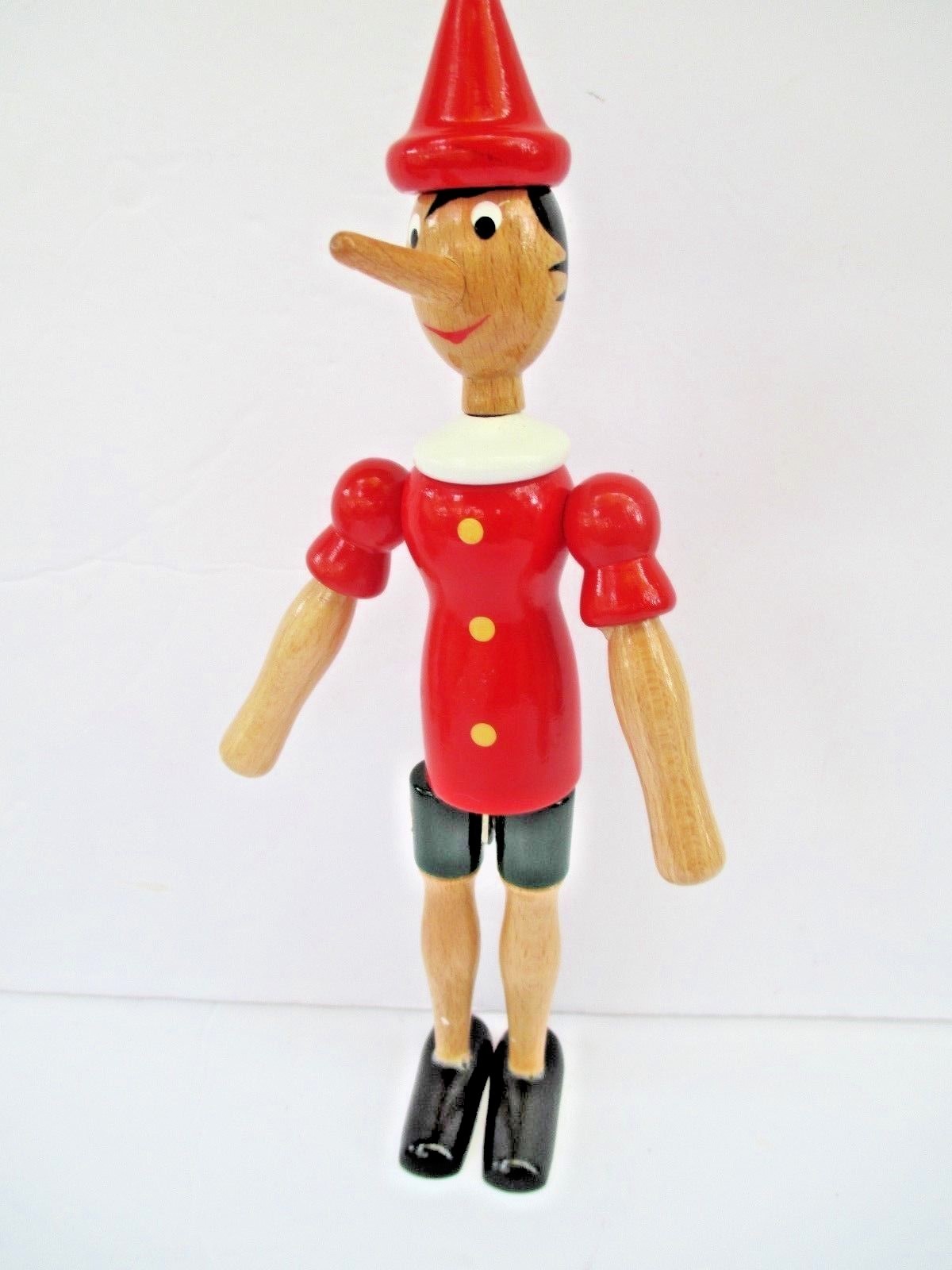Vintage Garanzia di Qualita Wooden Pinnochio Doll Made in Italy 10”   7884
