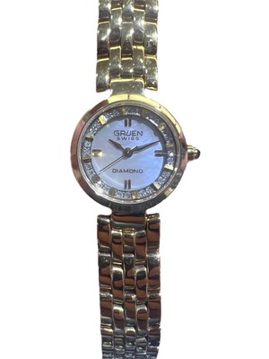 Brand New Gruen Swiss Ladies Gold Tone Watch W/ MOP Diamond Dial 23mm