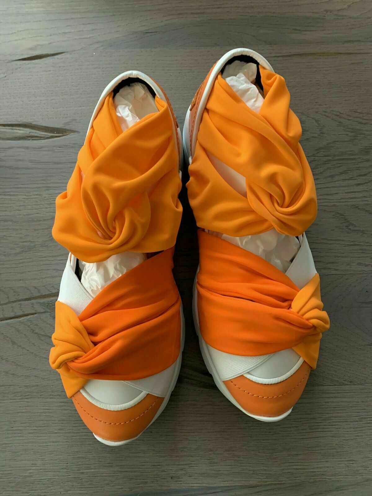 Pre-owned Emilio Pucci City Up Ruffle Trainers Shoes Slip-on Sneakers Shoes 39 In Orange