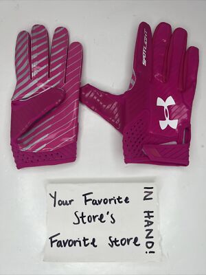 Under Armour Spotlight Glue Grip Football Gloves Pink Silver Men s Size XL NEW