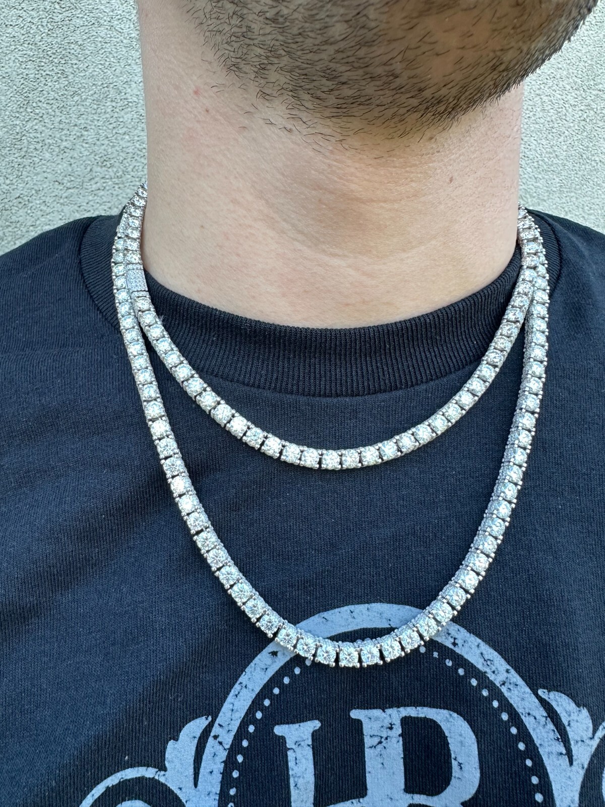Pre-owned Harlembling 5mm Moissanite Tennis Chain Necklace Reinvented 925 Silver Stones On All Sides