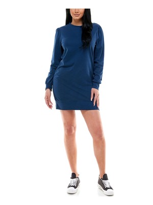 Женское короткое платье KINGSTON GREY бирюзового цвета с длинным рукавом и круглым вырезом горловины Размер: M