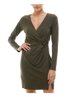 Женское зеленое короткое вечернее платье с искусственным запахом TRIXXI с длинным рукавом S