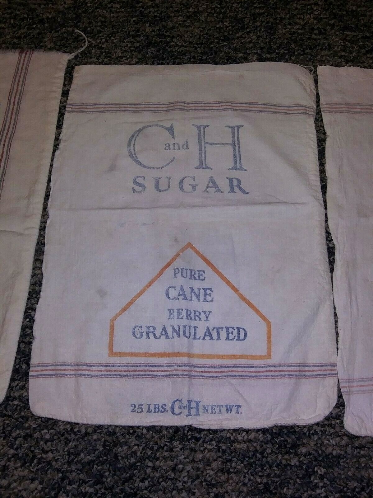 Vintage C and H Sugar Bags Sacks 25 lbs. Pure Cane Berry Granulated (3)