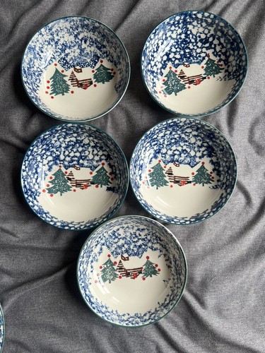 Folk Craft By Tienshan Cabin In The Snow 6 salad plates 4 dinner plates, 5 bowls