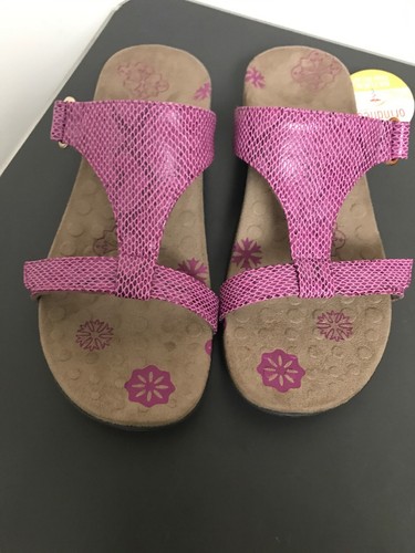 Orthaheel Womens Molly Open Toe T-Strap Sandal Shoes, Raspberry Snake, US 8