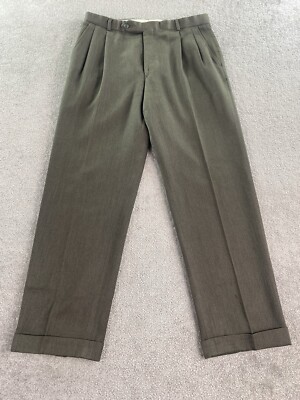 Vintage Brooks Brothers Pants Men 35x31 Green Wool Designer Luxury Pleated 346 *