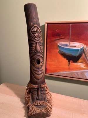 TOTEM LEG WITH FACE HAND CARVED 15''  UNKNOWN ORIGIN