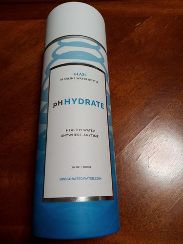 NIB Invigorated Water alkaline glass bottle w/ filter ph balanced aqua blue