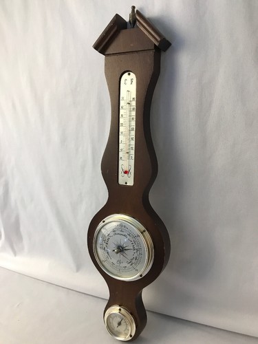 Mid Century Elgin 1420 Wood Barometer Thermometer Humidity Wall Weather Station