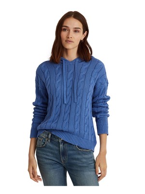 

RALPH LAUREN Женский синий вязаный свитер с капюшоном и длинными рукавами на кулиске