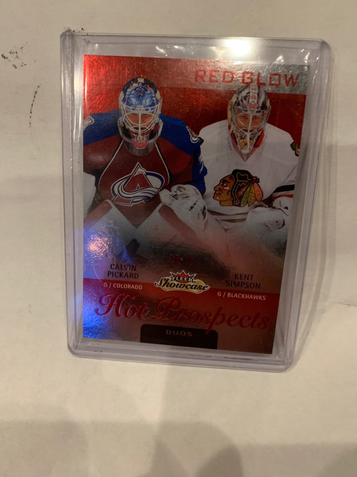 2013-14 Fleer Showcase Hot Prospect Red Glow /27 Calvin Pickard Kent Simpson