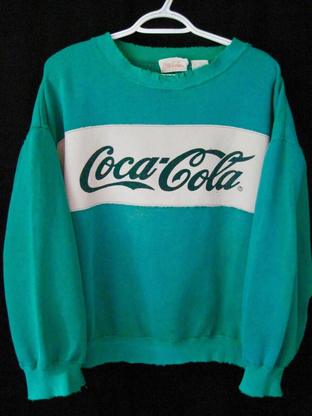 VINTAGE COCA COLA LOGO COLOR BLOCK SWEATSHIRT~80s~DISTRESSED VINTAGE COCA COLA LOGO COLOR BLOCK SWEATSHIRT~80s~DISTRESSED