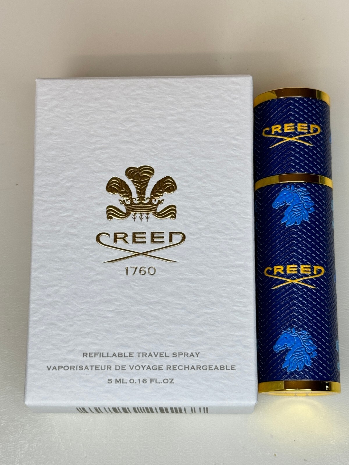Creed Travel Spray Case 香水ボトル ブルー　美品 Creed Leather Travel Atomizer Blue/Gold Magnetic Cap 5ml
