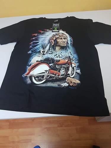 TSHIRT SCHWARZ NEU OVP MIT ETIKETTE GRS L INDIANER MOTIV MIT MOTORRAD