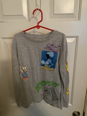 NWOT Nickelodeon Hey Arnold Boys Medium 6/7 gray Long Sleeve T-shirt boy gift