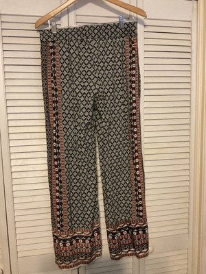 Lucy & Laurel Pants Flowing Linen Geometric Multicolor Pattern Womens Size M