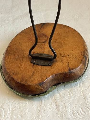 19thC Antique Hand Wrought Iron Mens Shaving Mirror Travel Chipped Beveled Wood