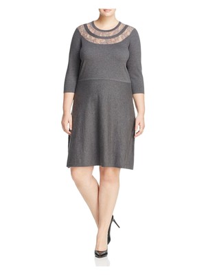 

VINCE CAMUTO Женское серое вязаное платье-свитер с рукавами 3/4 на кокетке Plus, Серый