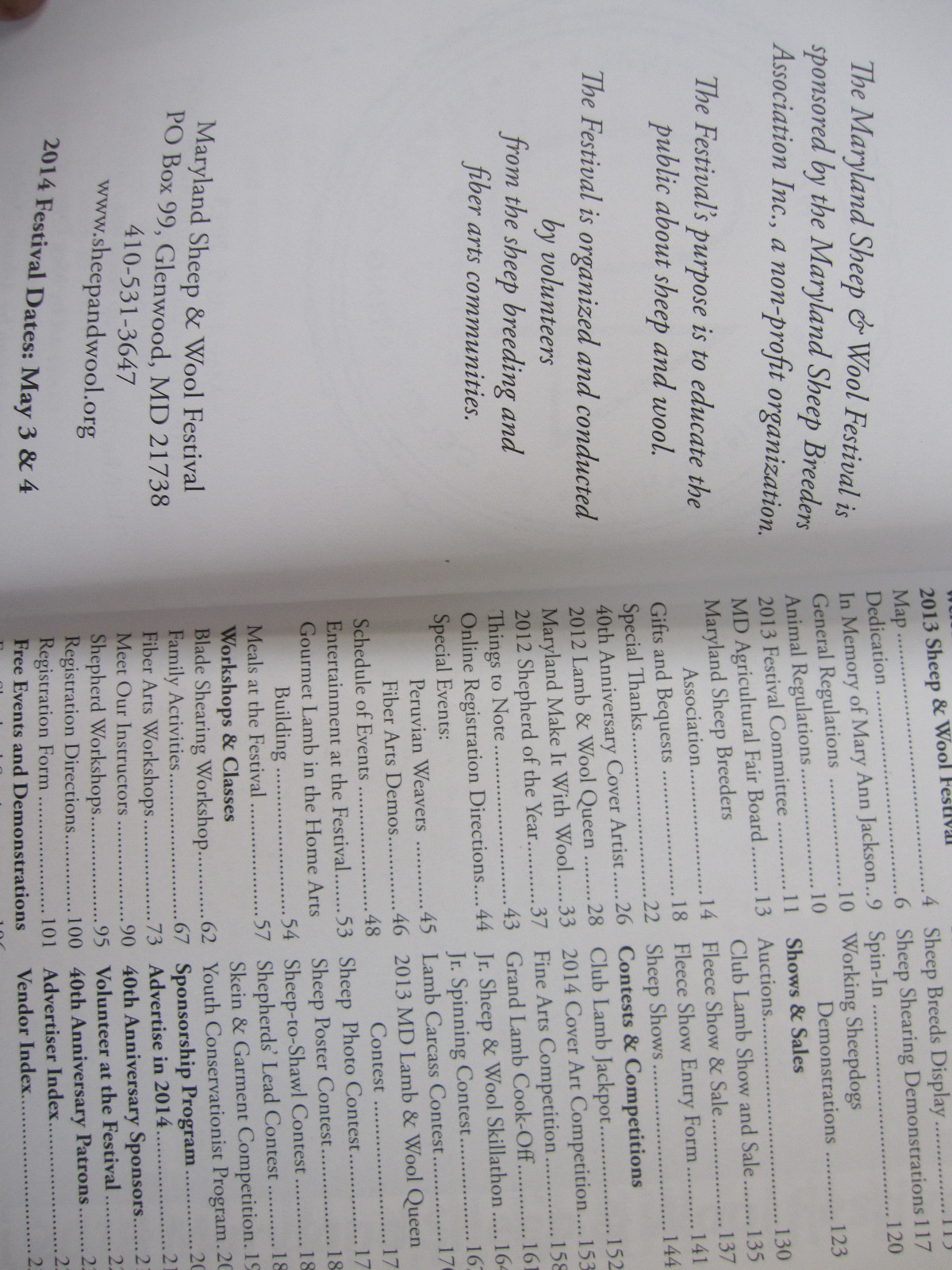 The 40th Anniversary Maryland Sheep & Wool Festival Catalog, 2013