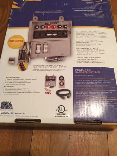 Reliance Portable Generator 6 Circuit 7500 Watt Power transfer kit Mod.31406CRK