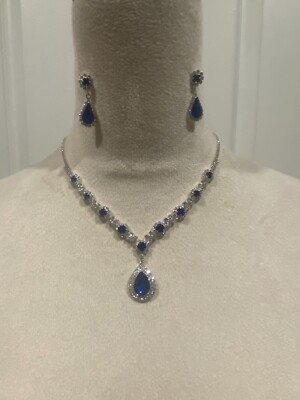 Crystal  Necklace Earrings Jewelry Set Blue