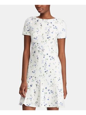 

Женское платье цвета слоновой кости с цветочным принтом RALPH LAUREN с короткими рукавами и вырезом выше колена, Цвет слоновой кости