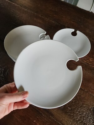 Set of 8 Libbey - White Ceramic 8'' Plates w/Cutout Salad Appetizer Dessert Solid