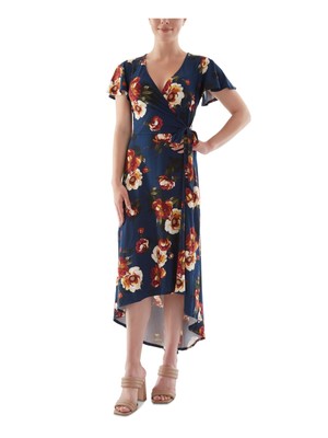 BCX DRESS Womens Blue Belted Pullover Styling Flutter Sleeve Midi Dress XXS