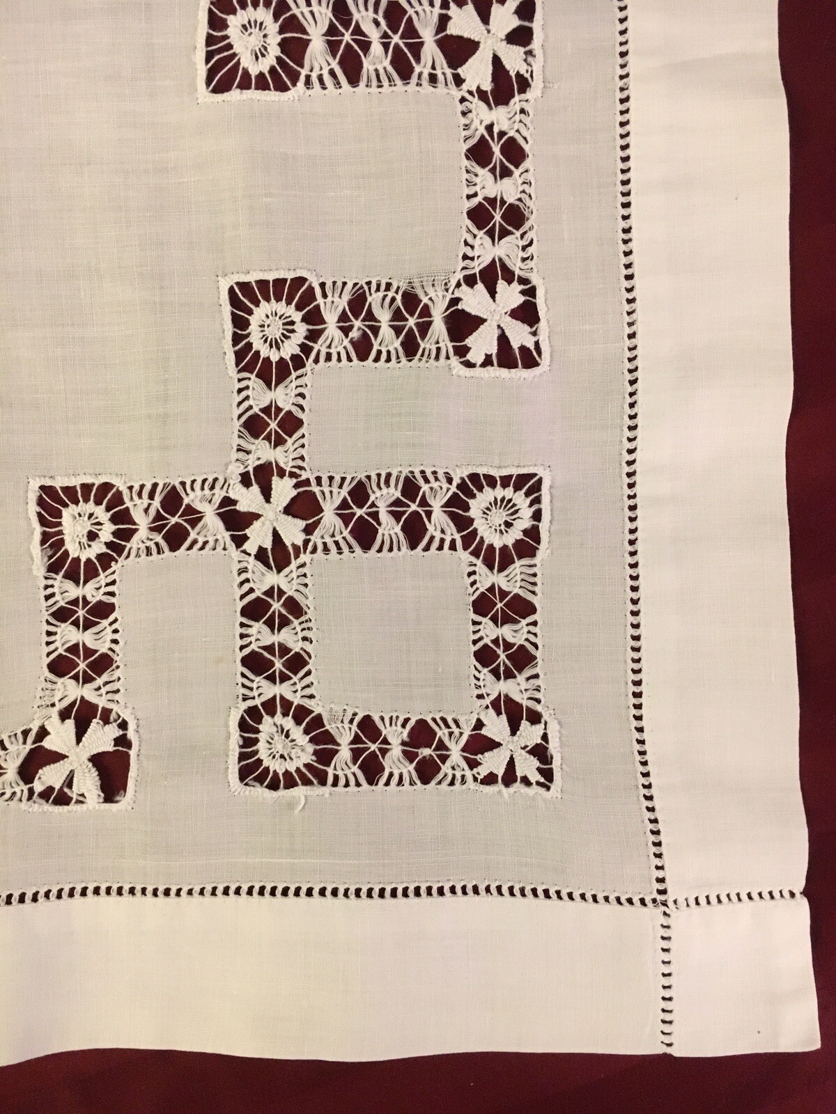 Beautiful Vintage White Linen Table Runner - 50” X 16”