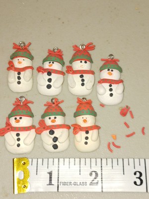 Snowman, fimo clay, lot, read, charm for bracelet, crafts, jewelry making