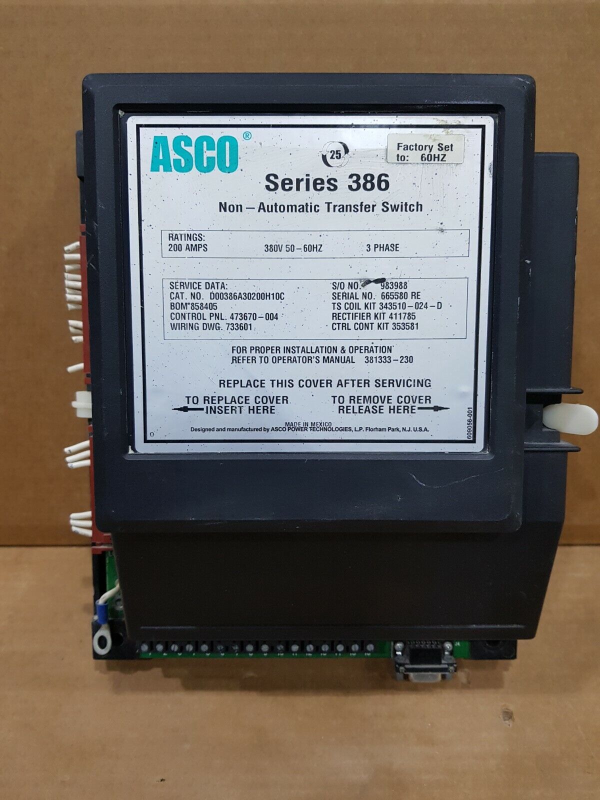 ASCO Series 386 Control Panel 473670-004non-automatic ASCO Series 386 Control Panel 473670-004non-automatic