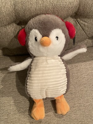 Spark Create Imagine Penguin Red EarMuff Plush Stuffed Animal Rattle Crinkle NWT
